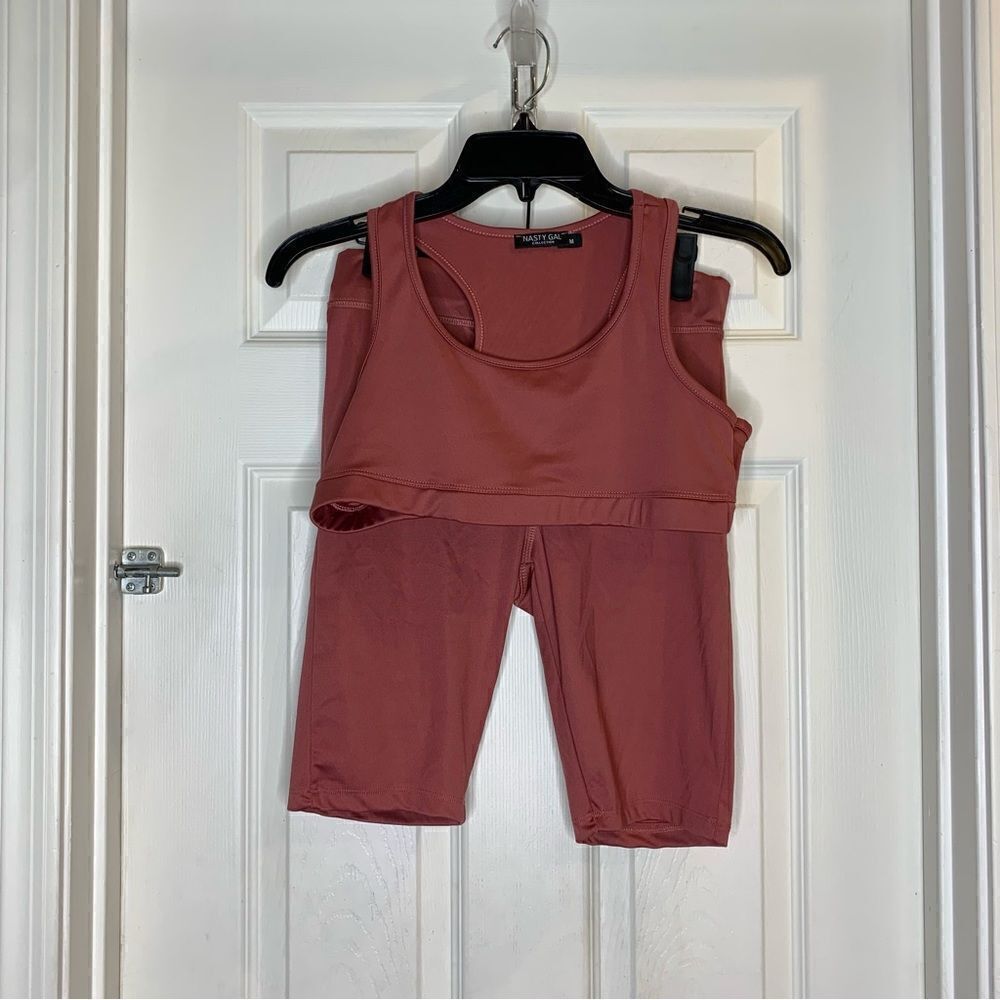 Nasty Gal Seamless Crop Top And Biker Shorts Set Size Medium Dark Pink Color
